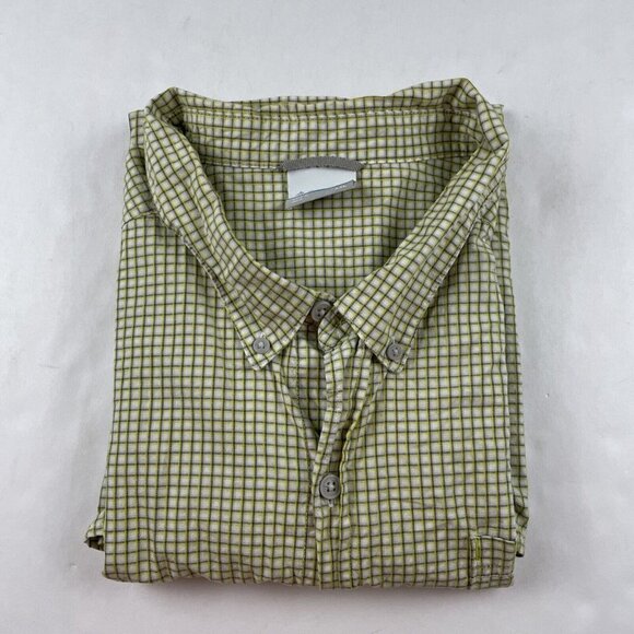 Columbia Short Sleeve Button Up Shirt Men’s 2XL Cotton Check Yellow/Green Pocket - Picture 9 of 9